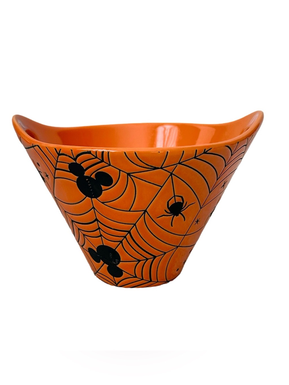 Disney Mickey Mouse Halloween Orange Spiderweb Ceramic Serving Candy Bowl